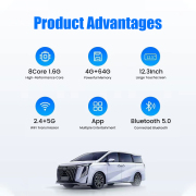 12.3" Co-pilot Entertainment Screen For Trumpchi M8 E9 2023 2024 CarPlay Android System High Definition Fully Laminated Screen