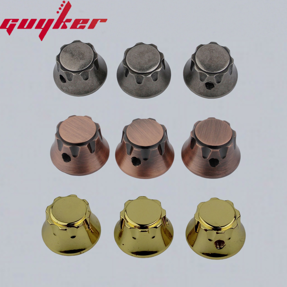 HENGYEE Guitar Tone Volume Control Knobs Knurled Chrome Metal Dome Style 18mm Diameter 6mm Solid Shaft Compatible with Tele Telecaster Electric Guitar Bass Parts Replacement Set of 4Pcs. 