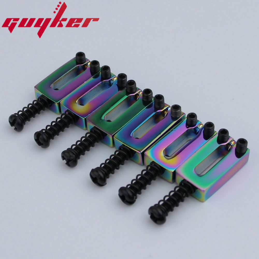 6 PCS Rainbow Color Brass Bridge Saddles 10.3MM For Electric Guitar
