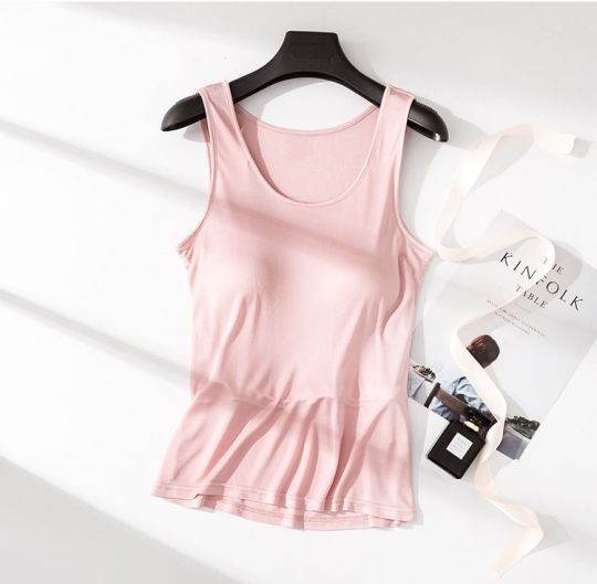 silk women's camisole top with built in bra cups