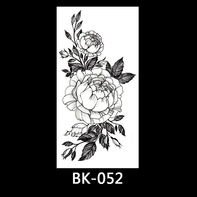 Black and White Temporary Sketch Rose Flower Tattoo Sticker #BK-041-076 Black and White Temporary Sketch Rose Flower Tattoo Sticker