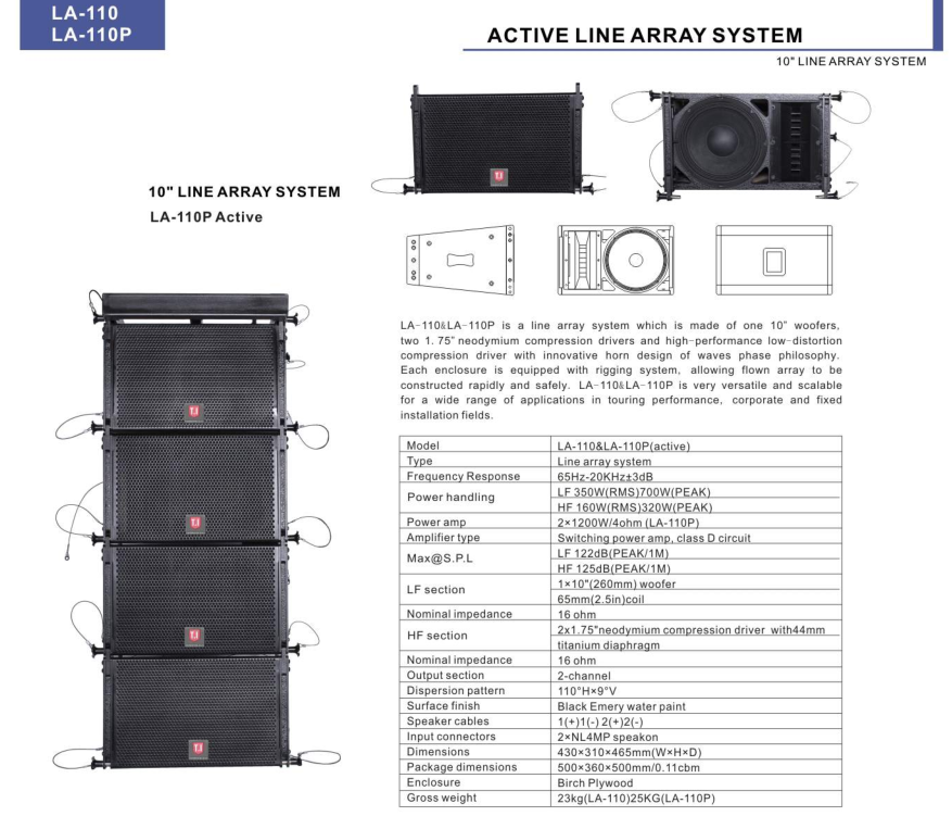 New design LA-110P&LA-18P, 2+1 active system  LA-110 Line array single 10'' line Array 1*10''LF,2*1.75''HF