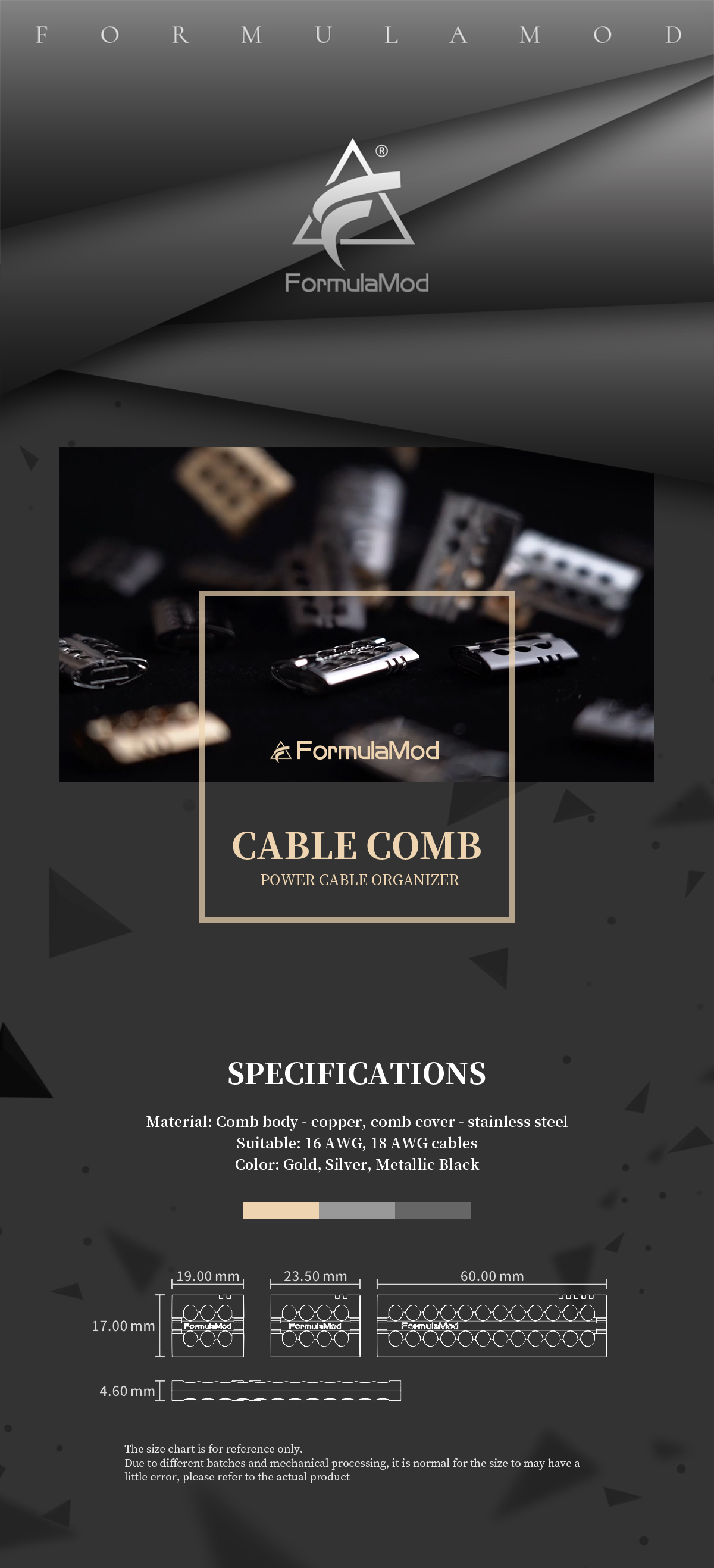 FormulaMod Cable Metal Comb, Copper Organizer Cable Management Tool For 16/18 AWG PSU Extension/Modular Cable Fm-JSXJTZ  