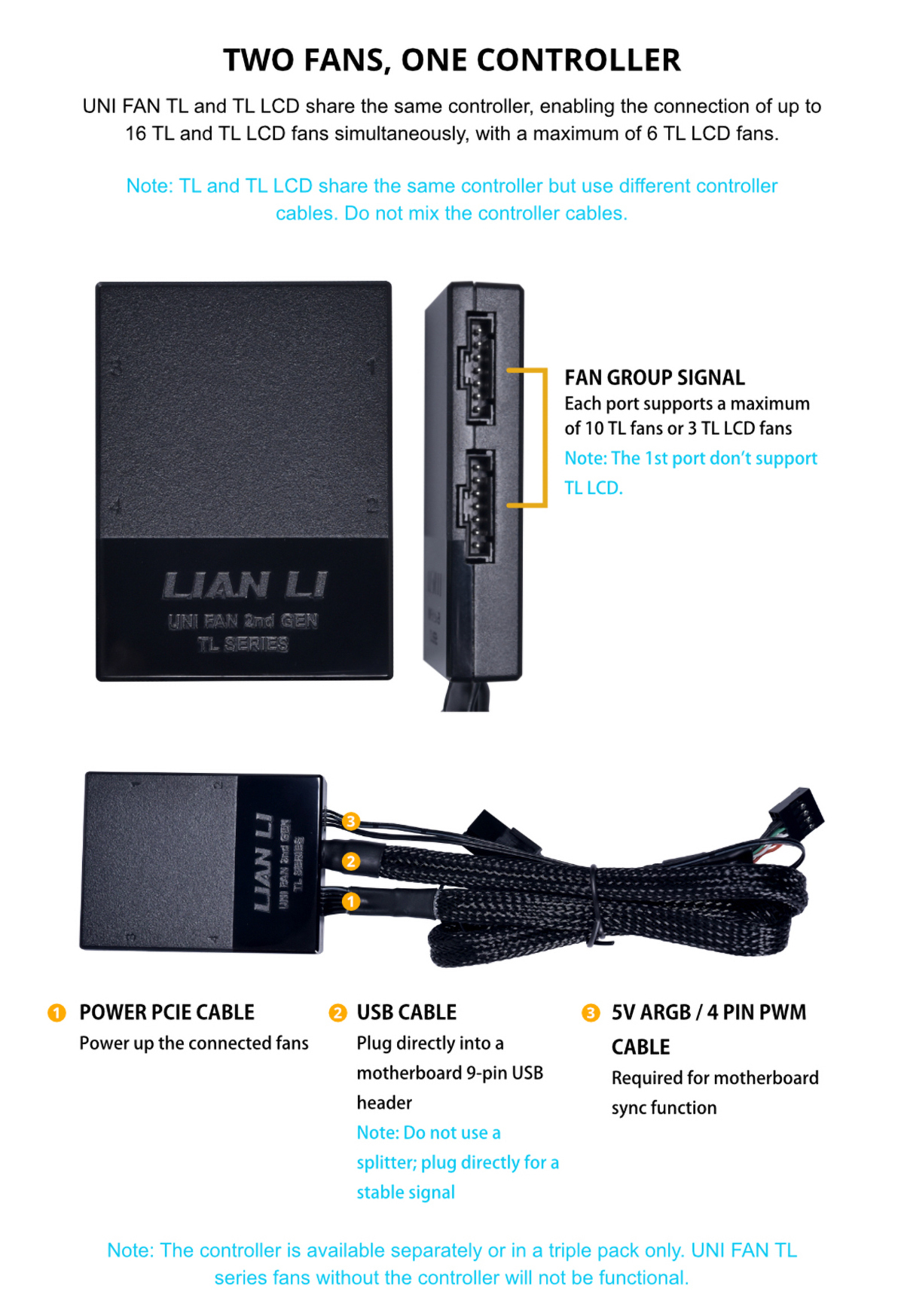 Lian Li UNI FAN TL Series L-connect 3 Controller, Compatible With TL Series And TL LCD Series Fans  