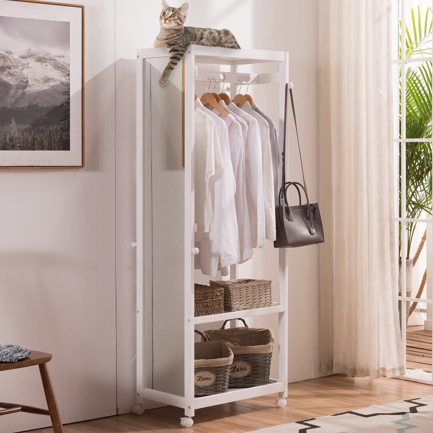 Vlush Free Standing Armoire Wardrobe Closet with Full Length Mirror, 67'' Tall Wooden Closet