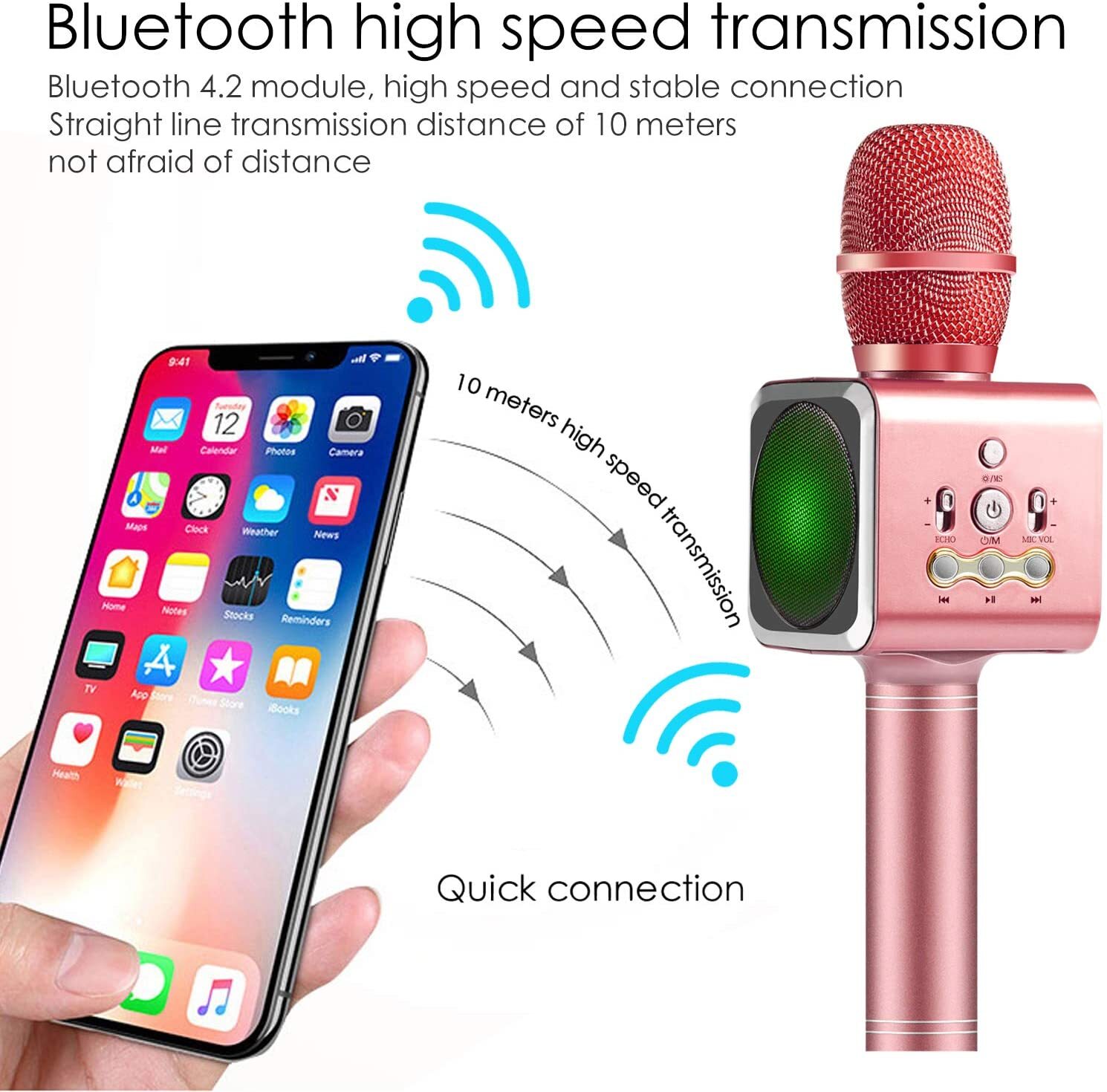 Xpassion Wireless Karaoke Microphone with led light Portable Handheld Speaker Handheld MIC USB