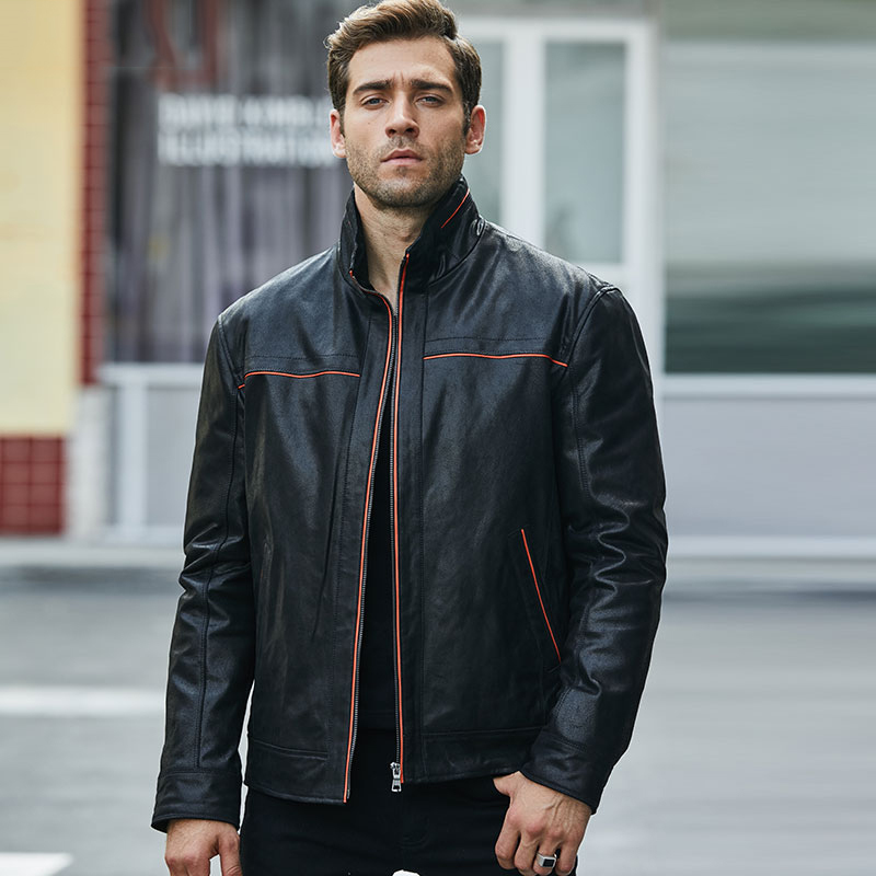 100% polyester flavor leather stand collar jacket| flavor leather genuine  stand collar rib botton jacket | Übergangsjacken