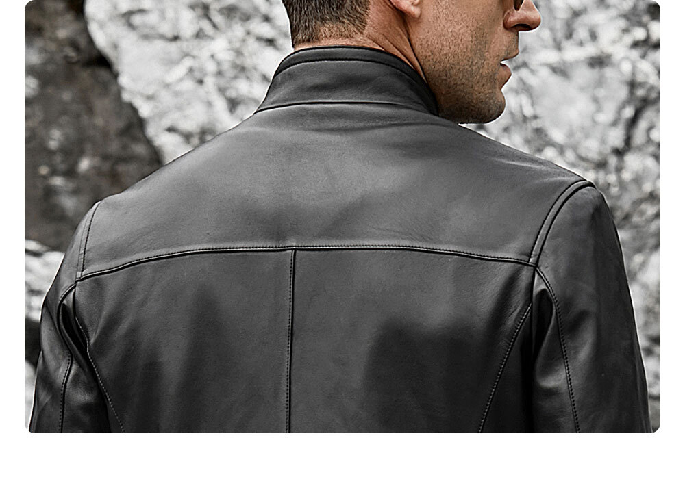 Men's Leather Moto Jacket Sheepskin Stand Collar 164 100% polyester flavor leather moto jacket| men's lambskin flavor leather moto jacket