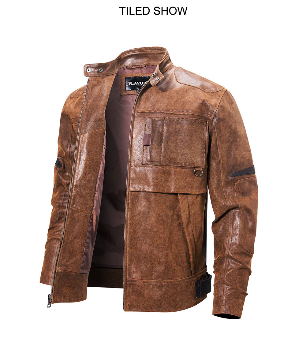 2020 Men's Genuine Leather Motorcycle Jacket Brown Leather Jacket MXGX20-3 