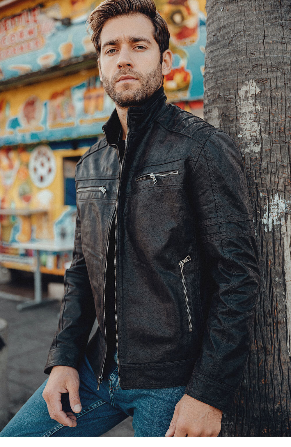 New Men's Real Leather Causal Jacket with Genuine Pigskin Leather Men Motorcycle Leather Coat MXGX20-5 