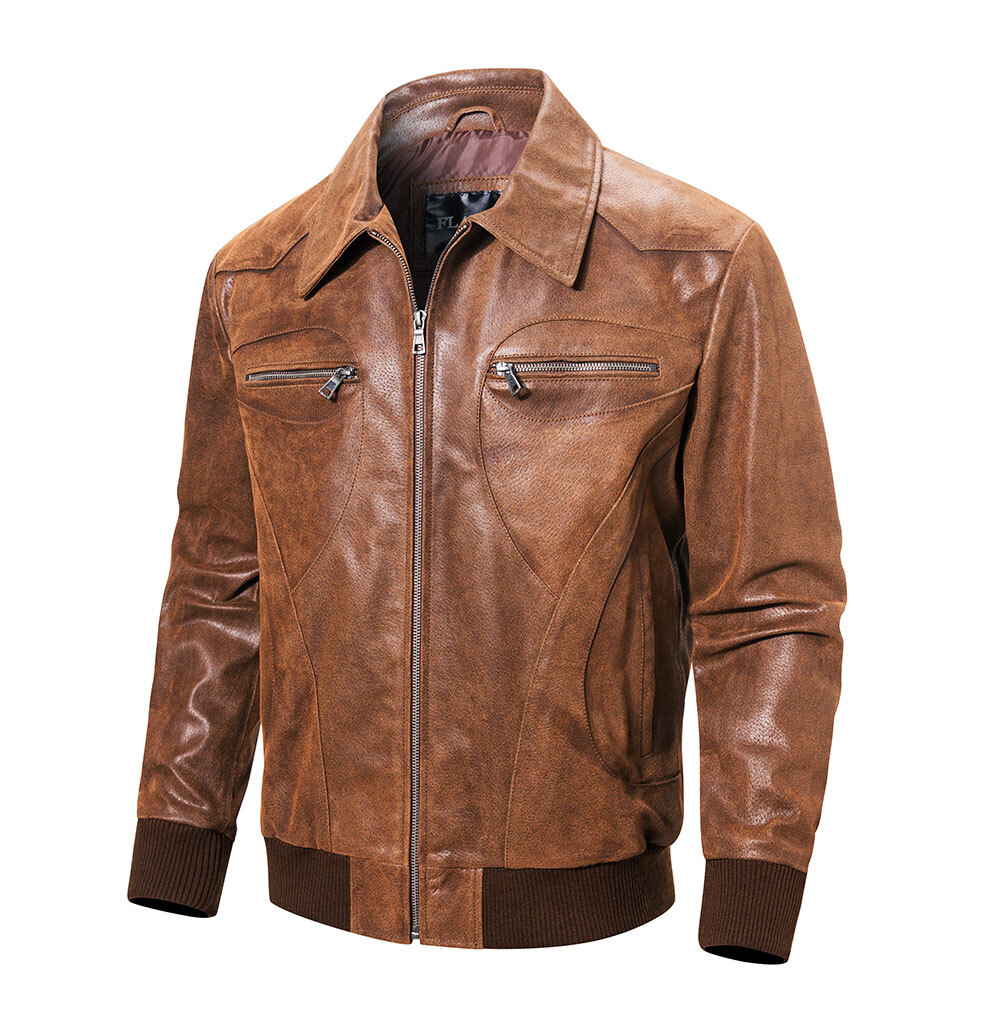 New Men's Pigskin Real Leather Casual Jacket Genuine Leather Motorcycle Jackets Brown Winter Coat MXGX311 