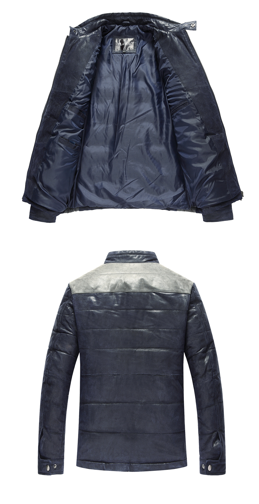 FLAVOR Men's Real Leather Jacket Pigskin Padding Cotton Genuine Leather Jacket FM2015-881 