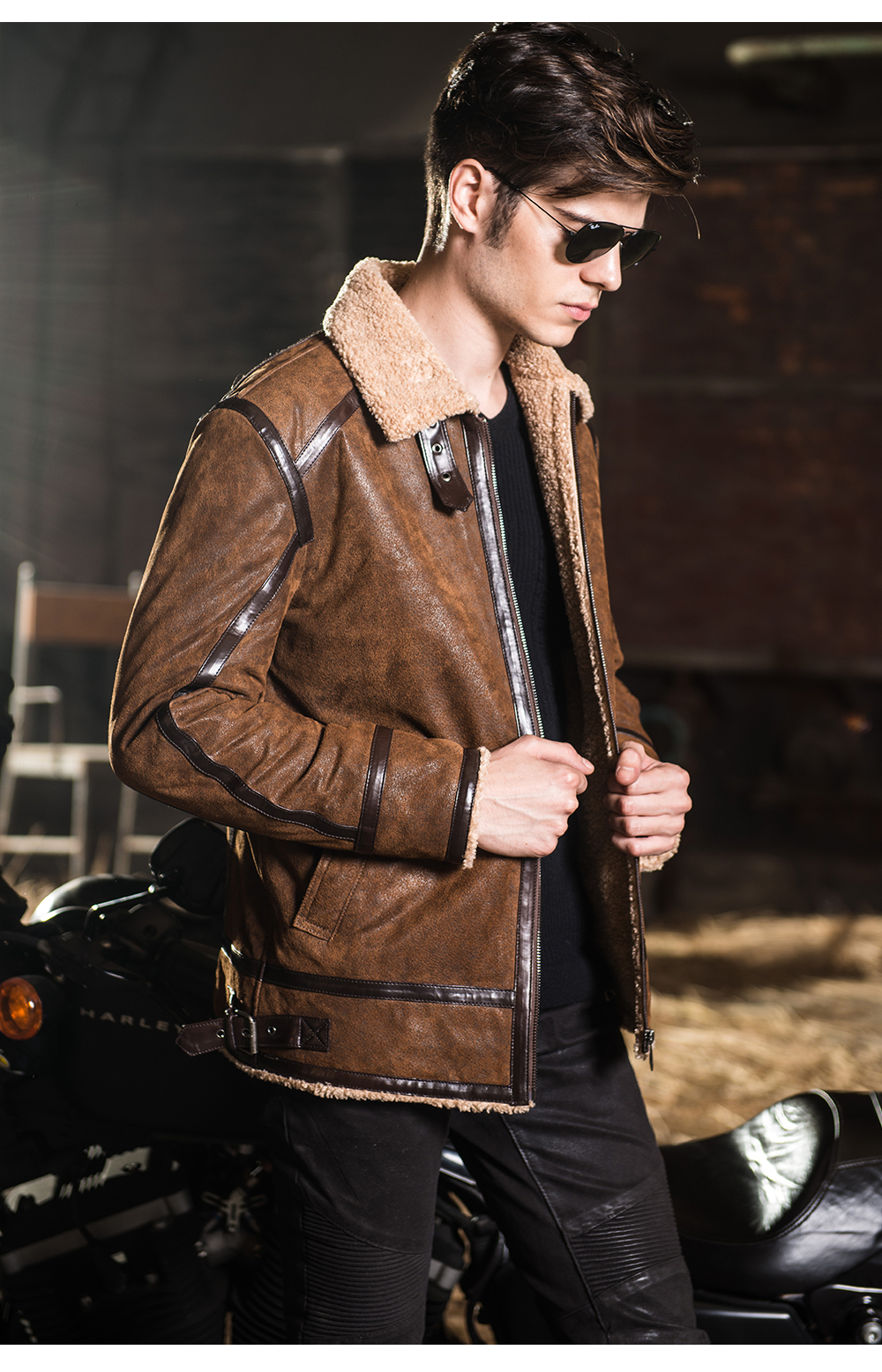 FLAVOR Men's Real Leather Facket Motorcycle Pigskin Genuine Leather Jacket M2015-92 