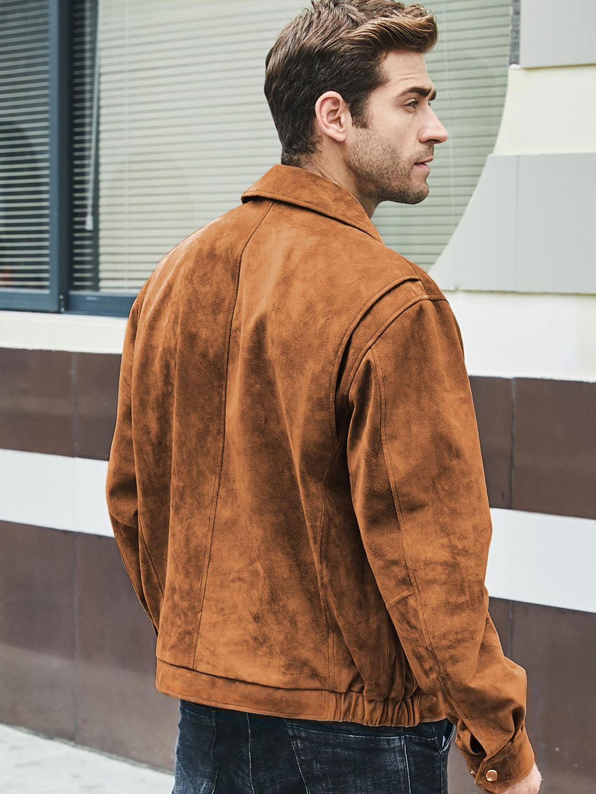 Men's Gray Suede Leather Jacket Bomber MXGX294 Buy flavor leather moto jacket| buy pigskin leather jacket
