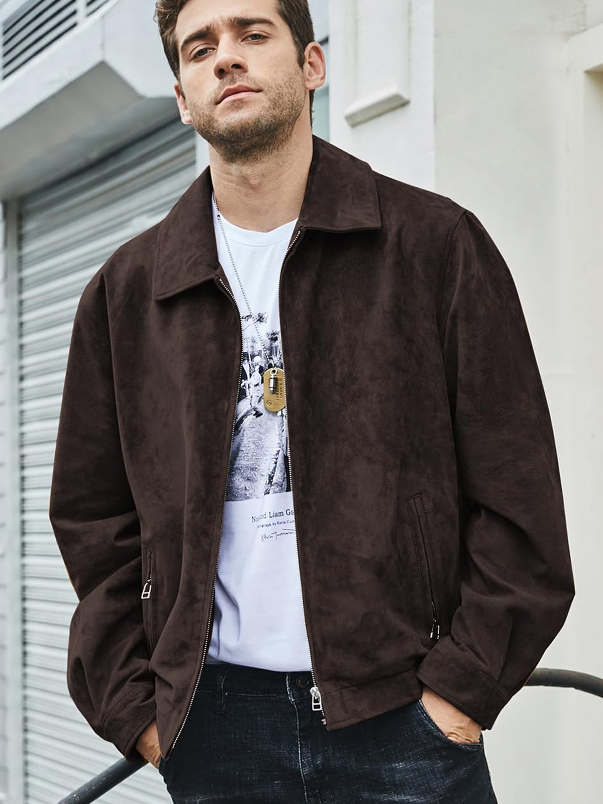 Men's Gray Suede Leather Jacket Bomber MXGX294 Buy flavor leather moto jacket| buy pigskin leather jacket