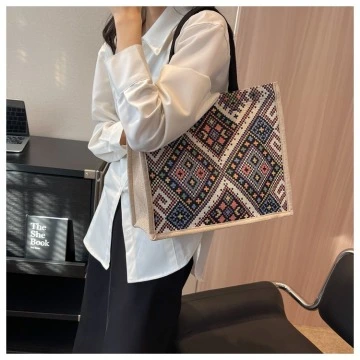 Ethnic Style Large Capacity Commuting Bag for Women's Fashion, Tote Bag, Student Handheld School Bag Trend