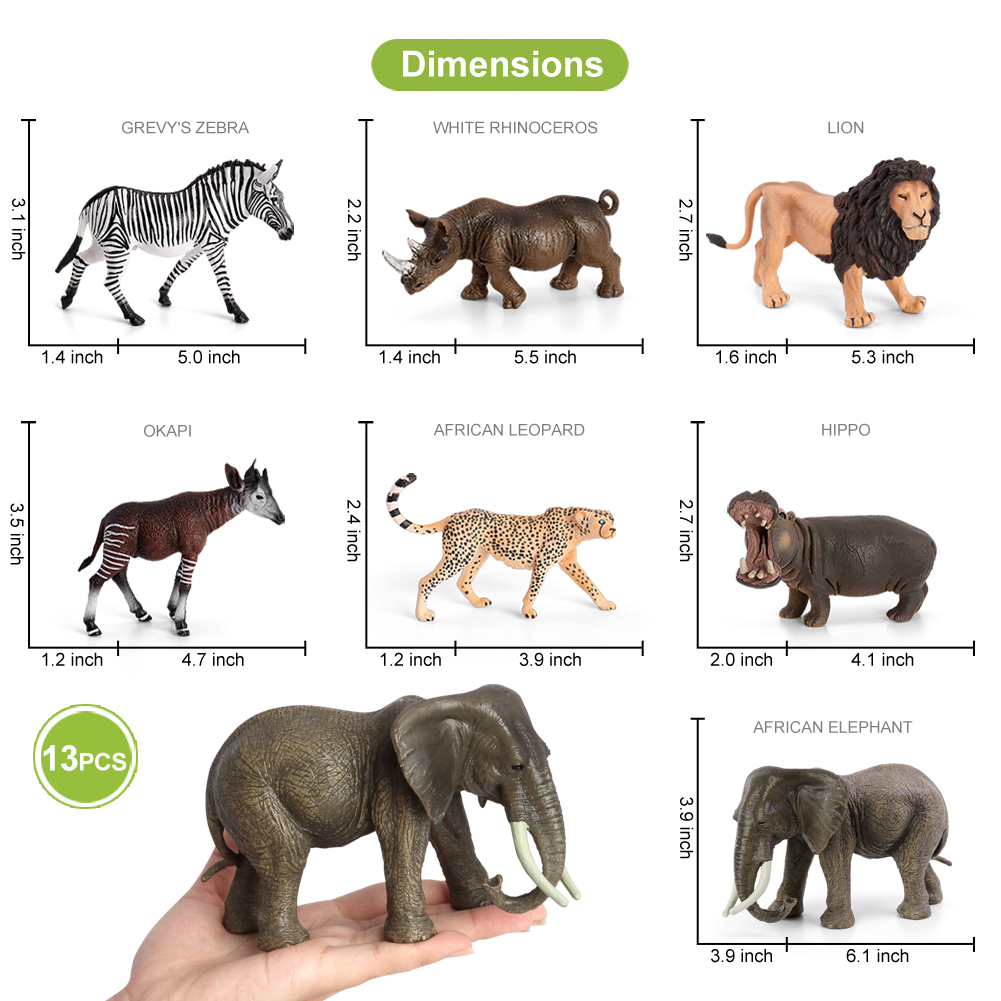 Volnau 13 Pcs Africa Animals Animal Figurines Toys Figures for Kids  Christmas Birthday Gift Zoo Pack Preschool Educational and Lion Jungle  Forest King Animals Sets