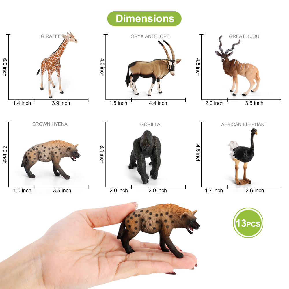 Volnau 13 Pcs Africa Animals Animal Figurines Toys Figures for Kids  Christmas Birthday Gift Zoo Pack Preschool Educational and Lion Jungle  Forest King Animals Sets