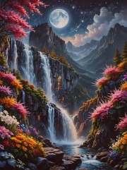 Sunature Diamond Painting Art FullSquare Round Drills Waterfall Moon Night Landscape Diamond Painting Kits
