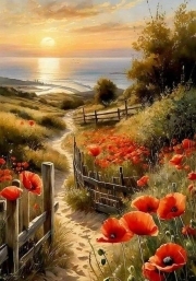 Sunature 5D Full Square Round Drills Sunset Lake Diamond Painting Poured Glue Canvas