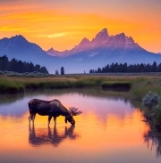 Sunature Diamond Painting Art Full Square Round Drills Sunset Moose Mountain Diamond Painting Kit