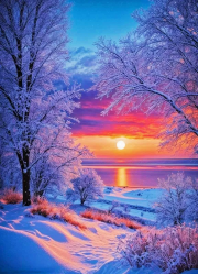 Sunature AB Diamond Painting Art Full Square Round Drills Sunset Tree Snow World Diamond Painting Kit 5-10 AB Colors