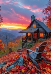 Sunature Diamond Painting Art Full Square Round Drills Sunset Cabin Moutain Autumn Diamond Painting Kits