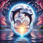 Sunature Diamond Painting Art Full Square Round Drills Dolphin Moon Night Diamond Painting Kits