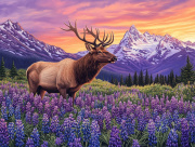 Sunature Diamond Painting Kit Full Square Round Deer Elk Purple Mountain Diamond Painting Art