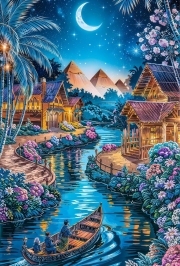 Sunature Diamond Painting Kit Full Square Round Moon Night House Diamond Painting Art