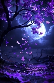 Sunature Diamond Painting Art Full Square Round Drills Purple Tree Butterfly Moon Night Diamond Painting Kits