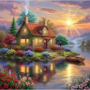 Sunature Diamond Painting Art Full Square Round Drills Cabin Sunset Diamond Painting Kit
