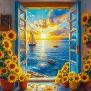 Sunature Diamond Painting Art Full Square Round Drills Sunflower Window Diamond Painting Kit