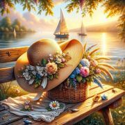 Sunature Diamond Painting Art Full Square Round Drills Hat Lake Diamond Painting Kit