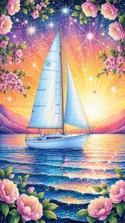 Sunature AB Diamond Painting Art Full Square Round Drills Sailboat Flower Diamond Painting Kits (5-10 AB Colors)
