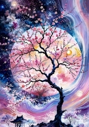 Sunature Diamond Painting Art Full Square Round Drills Moon Tree Diamond Painting Kit