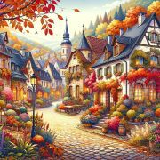 Sunature Diamond Painting Art Full Square Round Drills Autumn Houses Diamond Painting Kit