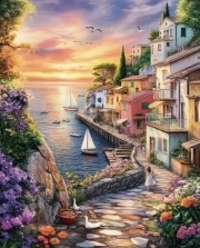Sunature Diamond Painting Art Full Square Round Drills Island Building Diamond Painting Kits