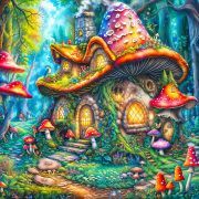 Sunature Diamond Painting Art Full Square Round Drills Mushroom House Diamond Painting Kit