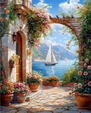 Sunature Diamond Painting Art Full Square Round Drills Sailboat Garden Diamond Painting Kits