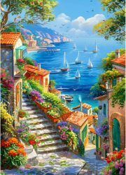 Sunature Diamond Painting Art Full Square Round Drills Island Sailboat Diamond Painting Kit