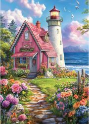 Sunature Diamond Painting Art Full Square Round Drills Lighthouse Island Diamond Painting Kit