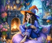 Sunature AB Diamond Painting Art Full Square Round Drills Witch Girl Diamond Painting Kit 5-10 AB Colors