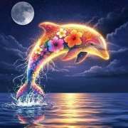 Sunature AB Diamond Painting Art Full Square Round Drills Dolphin Moon Diamond Painting Kits (5-10 AB Colors)