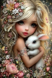 Sunature Diamond Painting Art Full Square Round Drills Girl Rabbit Diamond Painting Kits