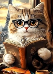 Sunature Diamond Painting Art Full Square Round Drills Reading Cat Diamond Painting Kit