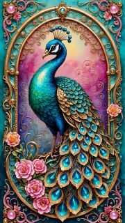 Sunature AB Diamond Painting Art Full Square Round Drills Stained Glass Peacock Diamond Painting Kits (5-10 AB Colors)