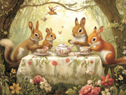 Sunature Diamond Painting Art Full Square Round Drills Squirrels Tea Party Diamond Painting Kit