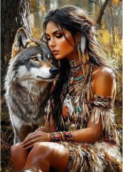 Sunature Diamond Painting Art Full Square Round Drills India Girl Wolf Diamond Painting Kit