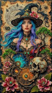 Sunature Diamond Painting Art Full Square Round Drills Skeleton Witch Diamond Painting Kit